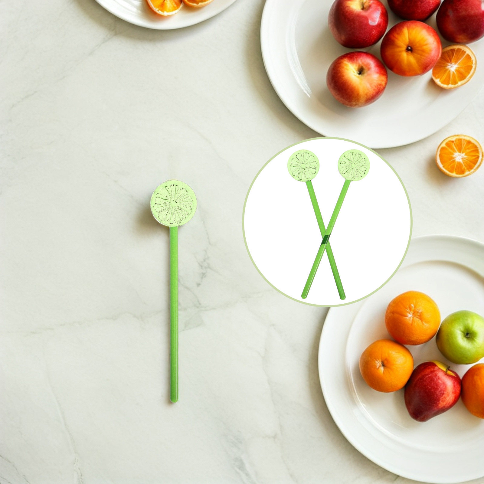 Lemon Tea Coffee - 2Pcs Glass Stir Sticks Lemon Slice